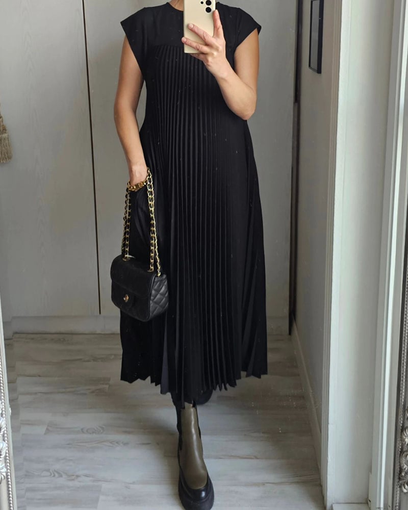 Robe Plissée Sans Manches Avec Poches Pour Femme | Idéale Pour le Printemps et l'Été