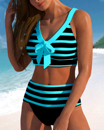 Bikini Taille Haute avec Motif Rayé pour Femmes | Idéal pour l’Été