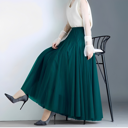 Jupe longue plissée à taille élastiquée pour femmes
