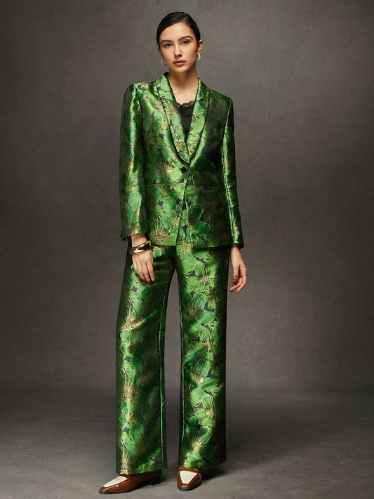 Ensemble Blazer Slim Et Pantalon Droit Brocart Pour Femme | Idéal Pour Événements Formels