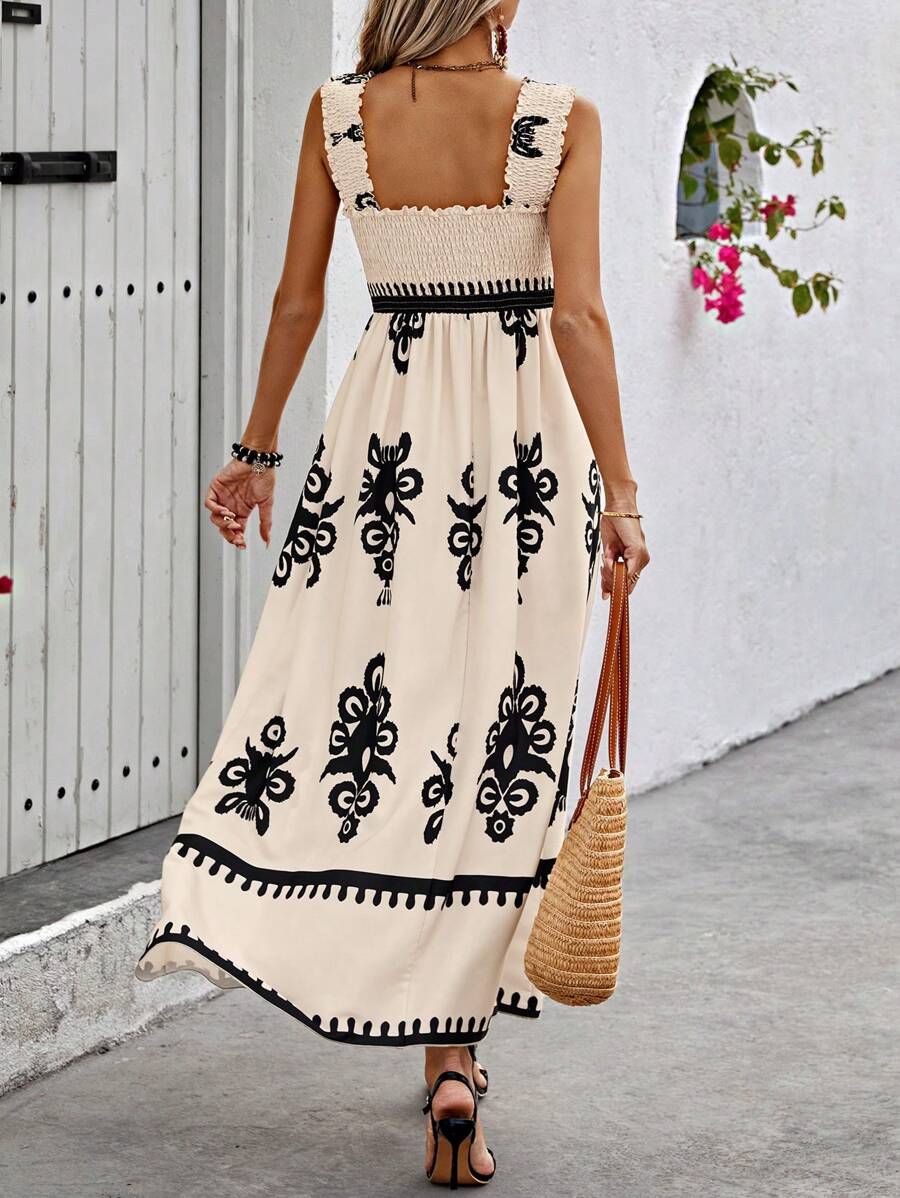 Robe Midi À Bretelles Larges Avec Jupe Évasée Pour Femme | Idéal Pour Vacances Et Sorties