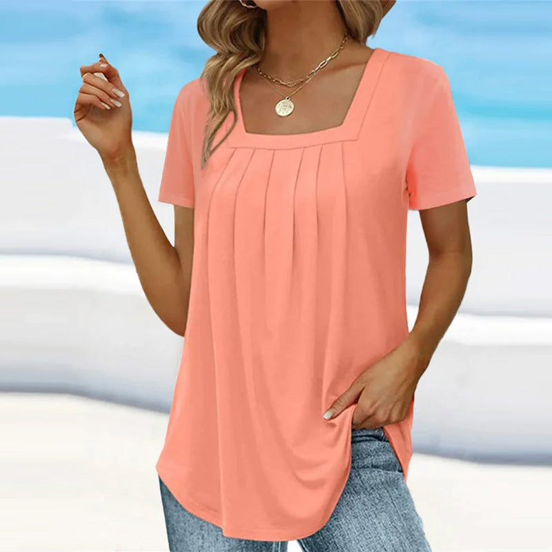 Blouse Légère À Manches Courtes Avec Pli Pour Femme | Idéale Pour les Journées d'Été