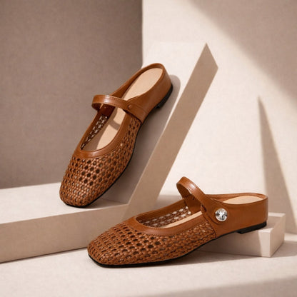Mules Plates Tressées Avec Bride Réglable Pour Femmes | Idéales Au Quotidien