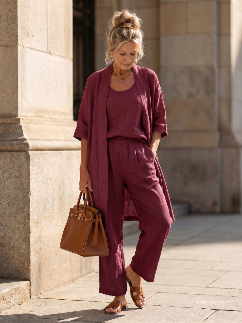 Ensemble trois pièces avec gilet ouvert pour femmes