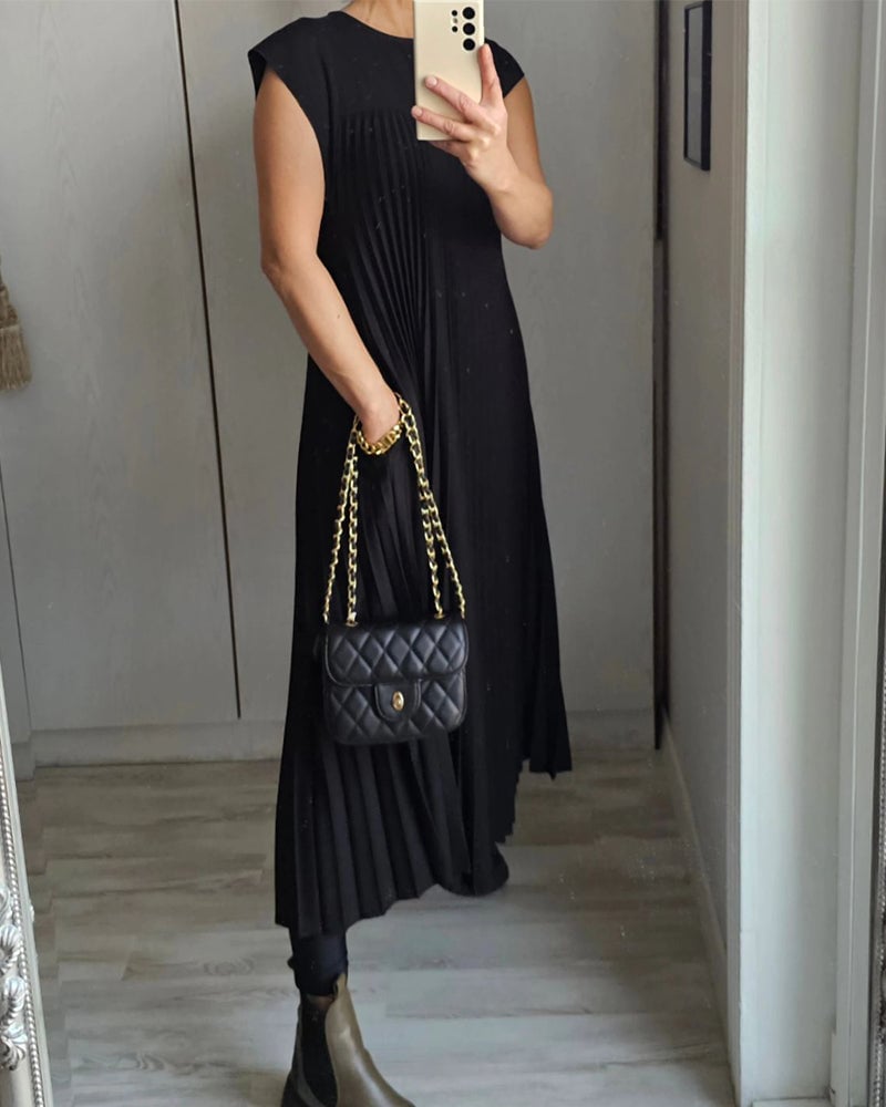 Robe Plissée Sans Manches Avec Poches Pour Femme | Idéale Pour le Printemps et l'Été