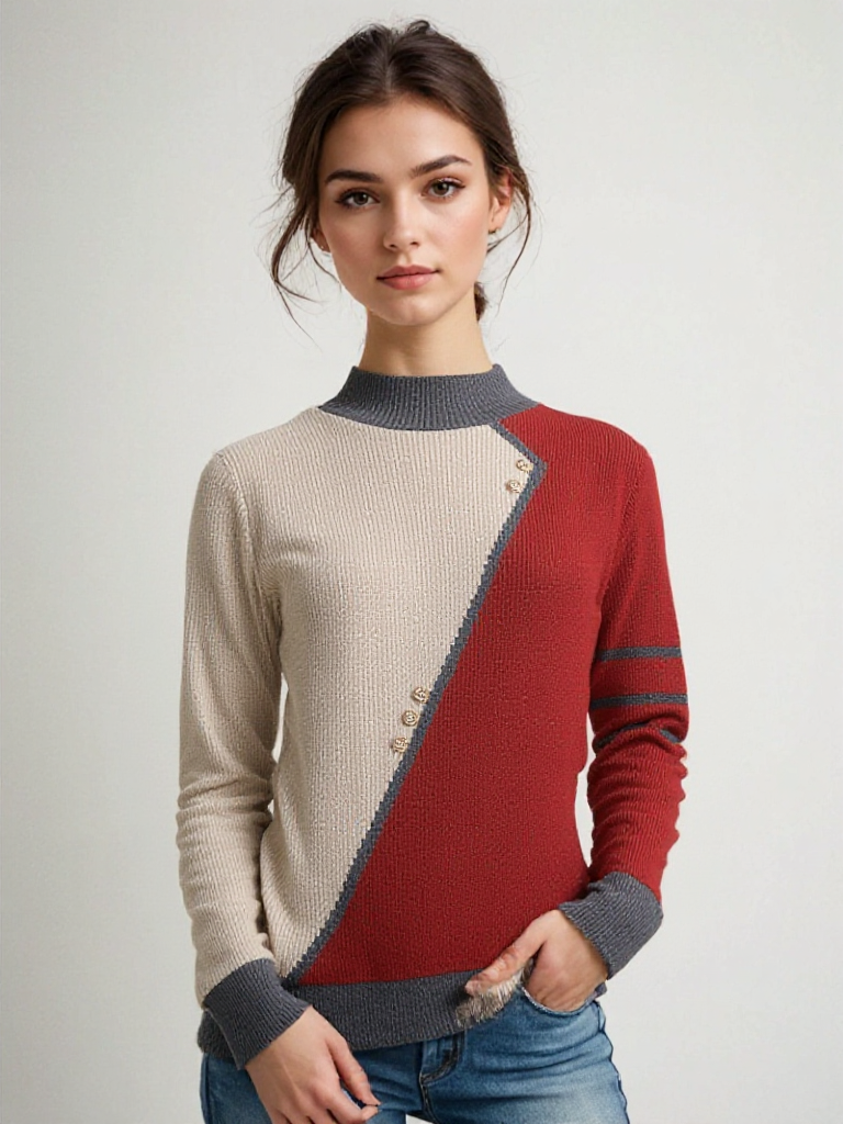 Pull Asymétrique Avec Détails Boutons Pour Femme | Idéal Pour La Superposition