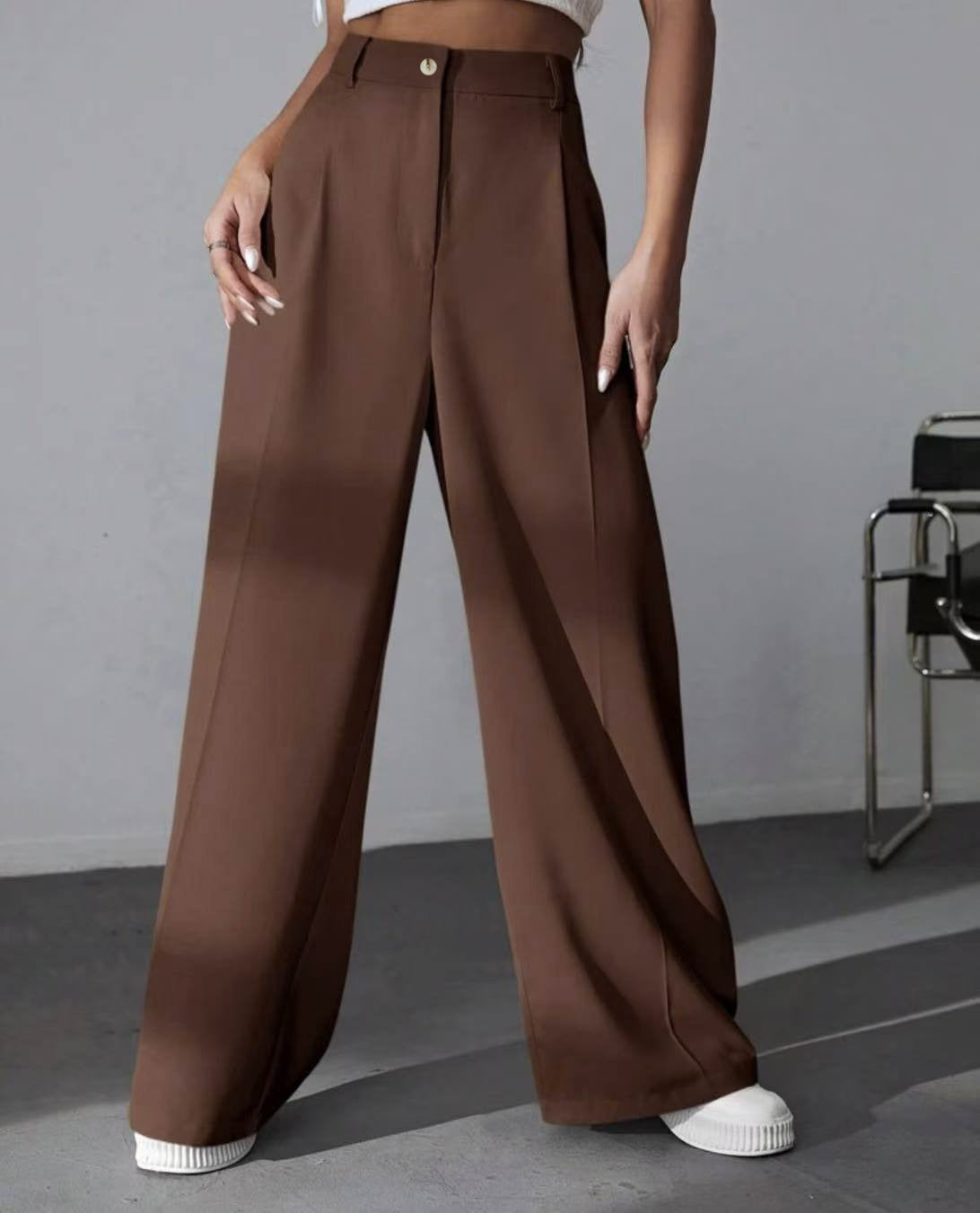 Pantalon Large Taille Haute Avec Coupe Droite Pour Femme | Idéal Pour Travail Et Usage Quotidien