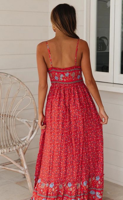 Robe Longue Bohème à Bretelles avec Dos Smocké pour Femme | Idéale pour les Sorties d’Été