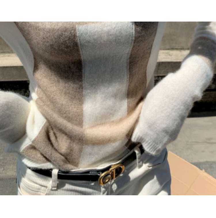 Pull à Manches Longues avec Motif à Carreaux et Col Roulé pour Femmes | Idéal pour l’Hiver et l’Automne
