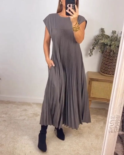 Robe Plissée Sans Manches Avec Poches Pour Femme | Idéale Pour le Printemps et l'Été