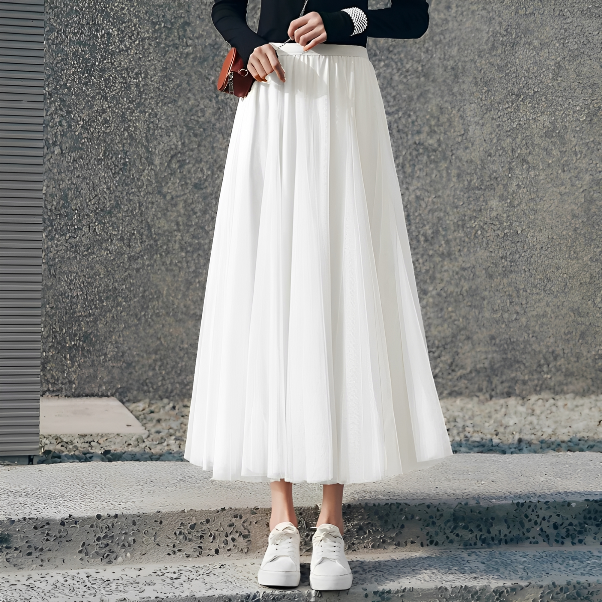 Jupe longue plissée à taille élastiquée pour femmes