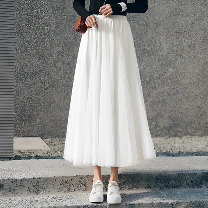Jupe longue plissée à taille élastiquée pour femmes
