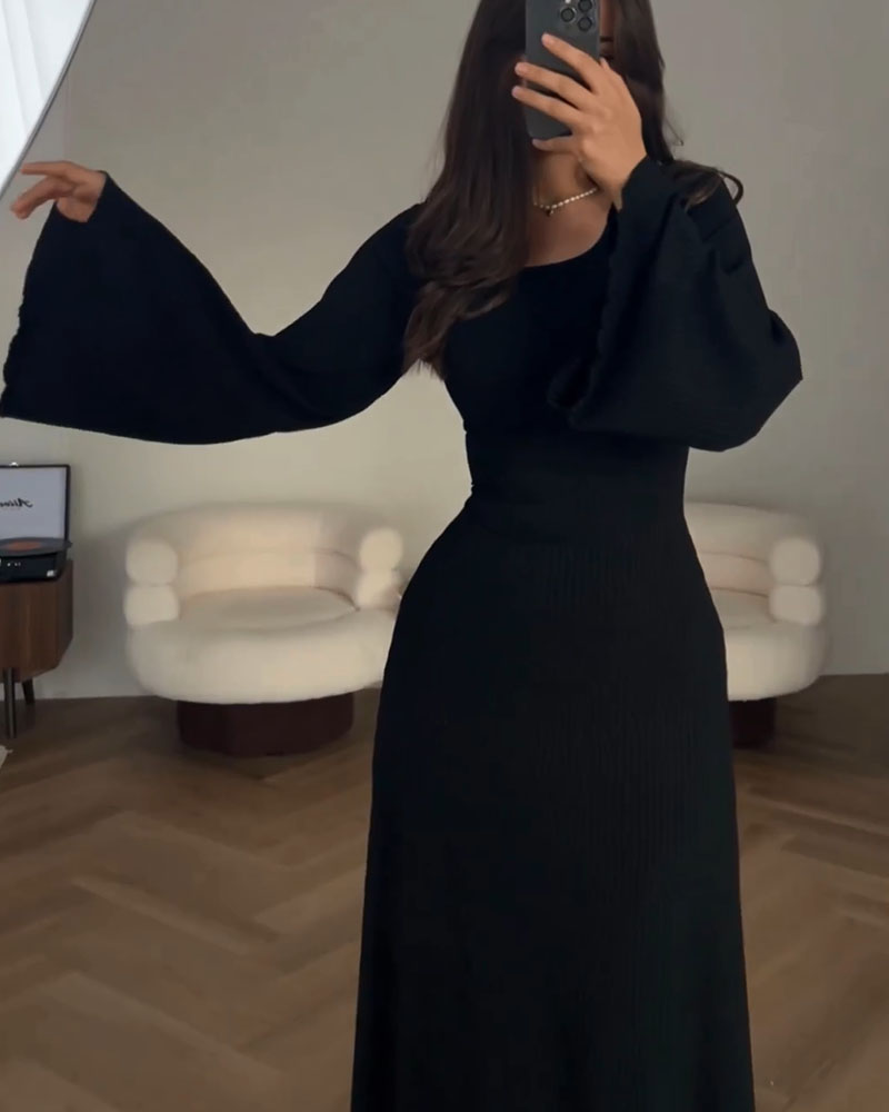 Robe Longue En Maille Avec Manches Longues Et Taille Cintrée Pour Femmes | Adaptée Aux Tenues Quotidiennes