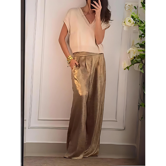 Pantalon À Taille Marquée avec Jambe Large pour Femme | Idéal pour Les Tenues Quotidiennes