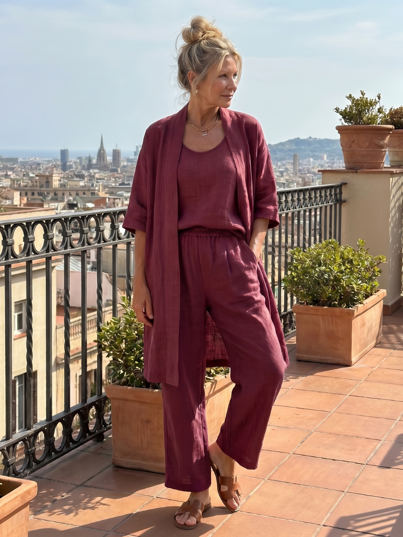 Ensemble trois pièces avec gilet ouvert pour femmes