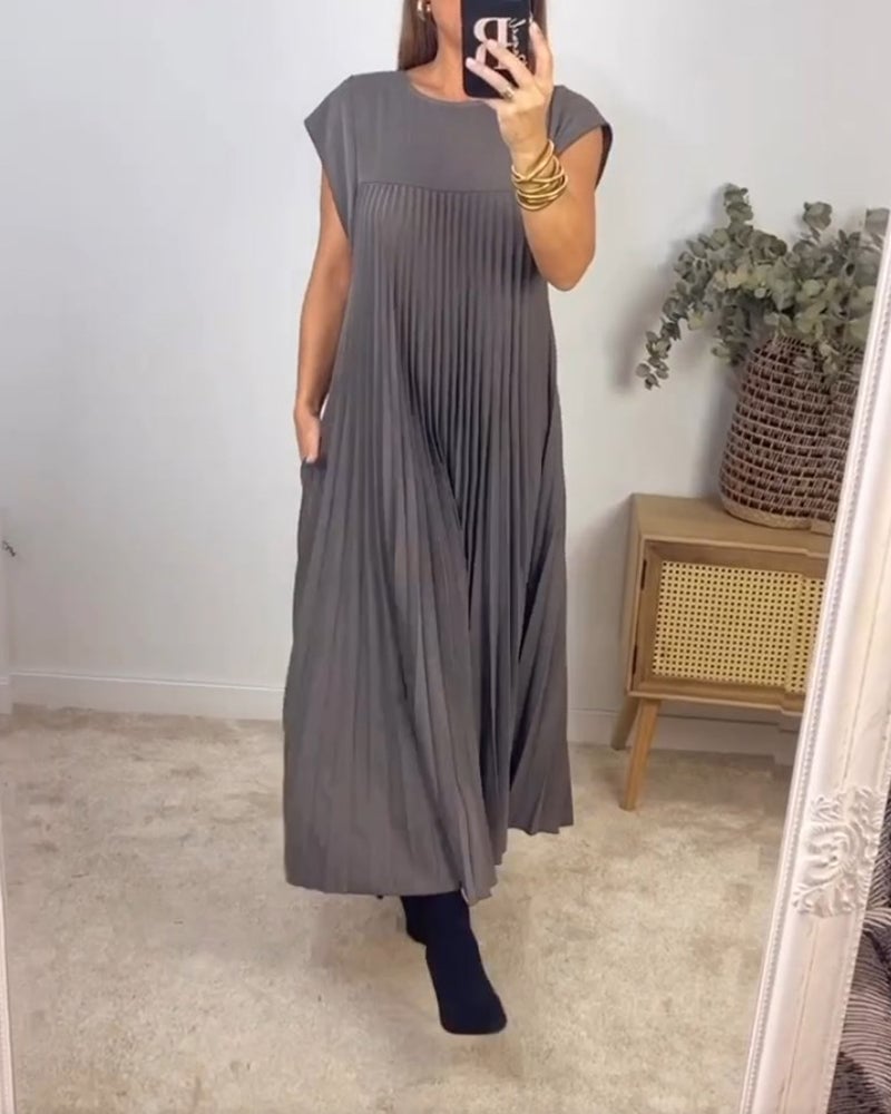 Robe Plissée Sans Manches Avec Poches Pour Femme | Idéale Pour le Printemps et l'Été