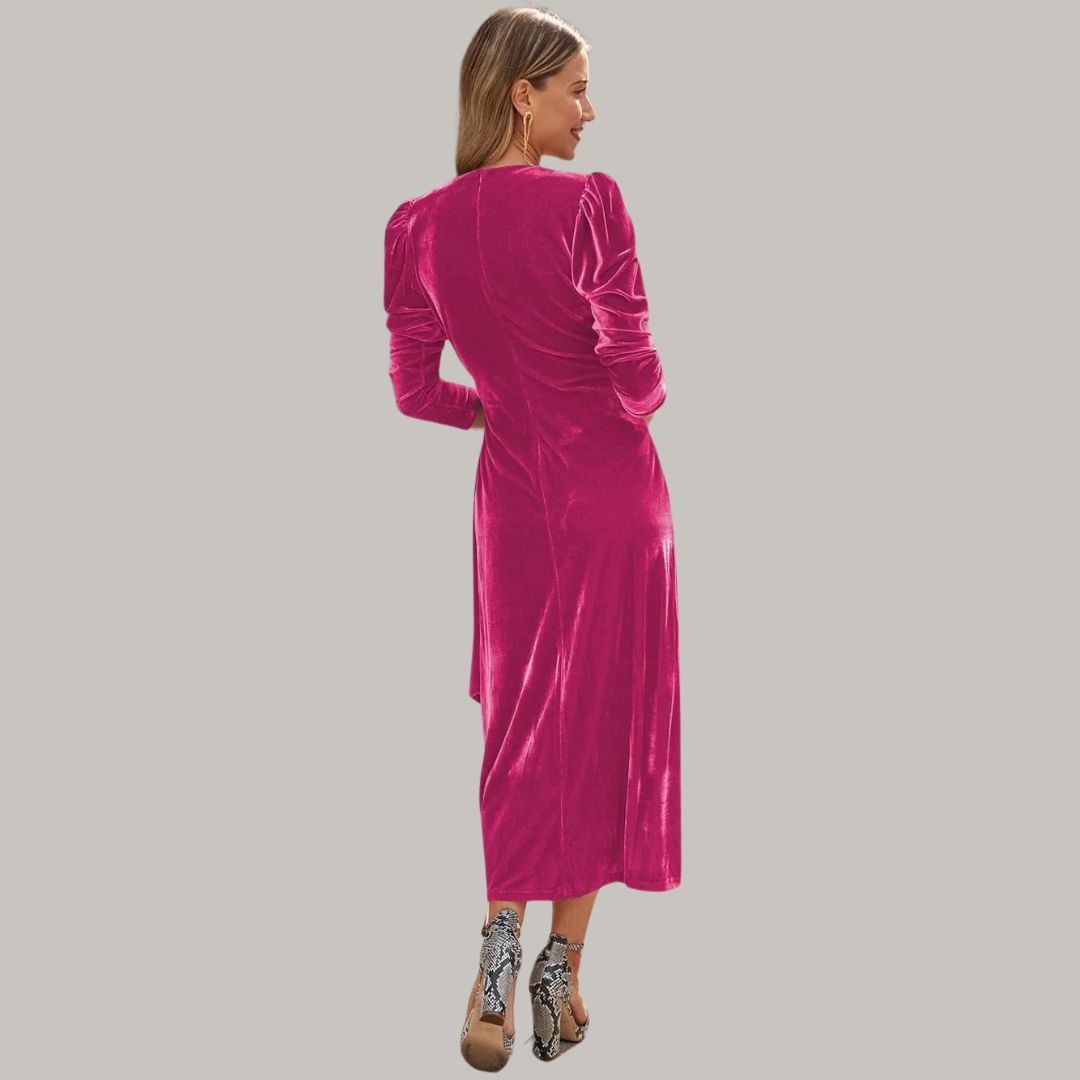 Robe Midi Portefeuille avec Manches Longues Bouffantes pour Femme | Idéale pour Soirées et Réceptions