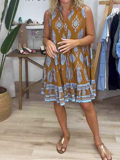 Robe Évasée À Col Halter Avec Motif Imprimé Pour Femme | Idéale Pour L'Été Et Les Sorties Décontractées