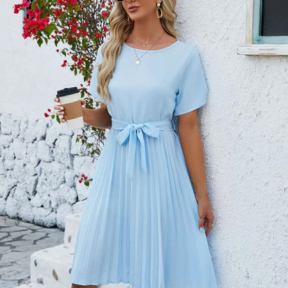 Robe Midi Plissée Avec Ceinture Ajustable Pour Femme | Idéale Pour Travail Et Événements