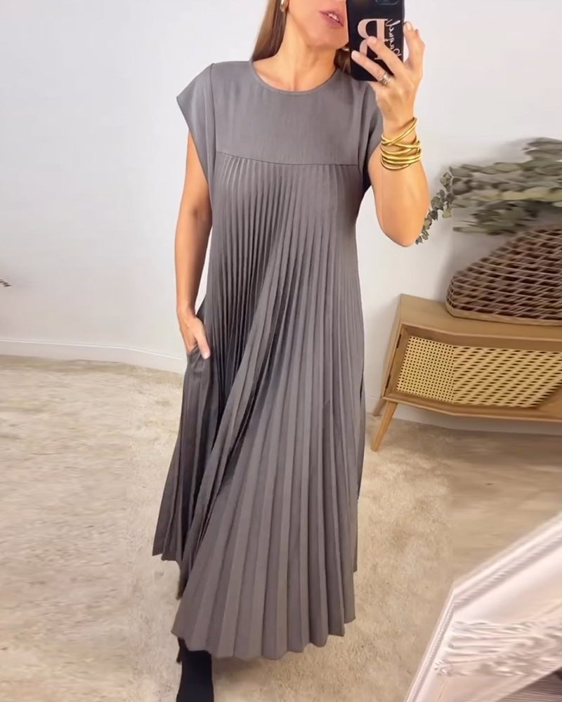 Robe Plissée Sans Manches Avec Poches Pour Femme | Idéale Pour le Printemps et l'Été