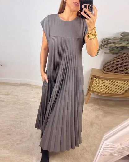 Robe Plissée Sans Manches Avec Poches Pour Femme | Idéale Pour le Printemps et l'Été