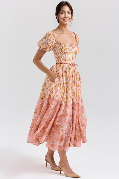 Robe À Motif Floral Avec Coupe Ajustée Et Manches Bouffantes Pour Femme | Idéal Pour Usage Quotidien Et Occasions