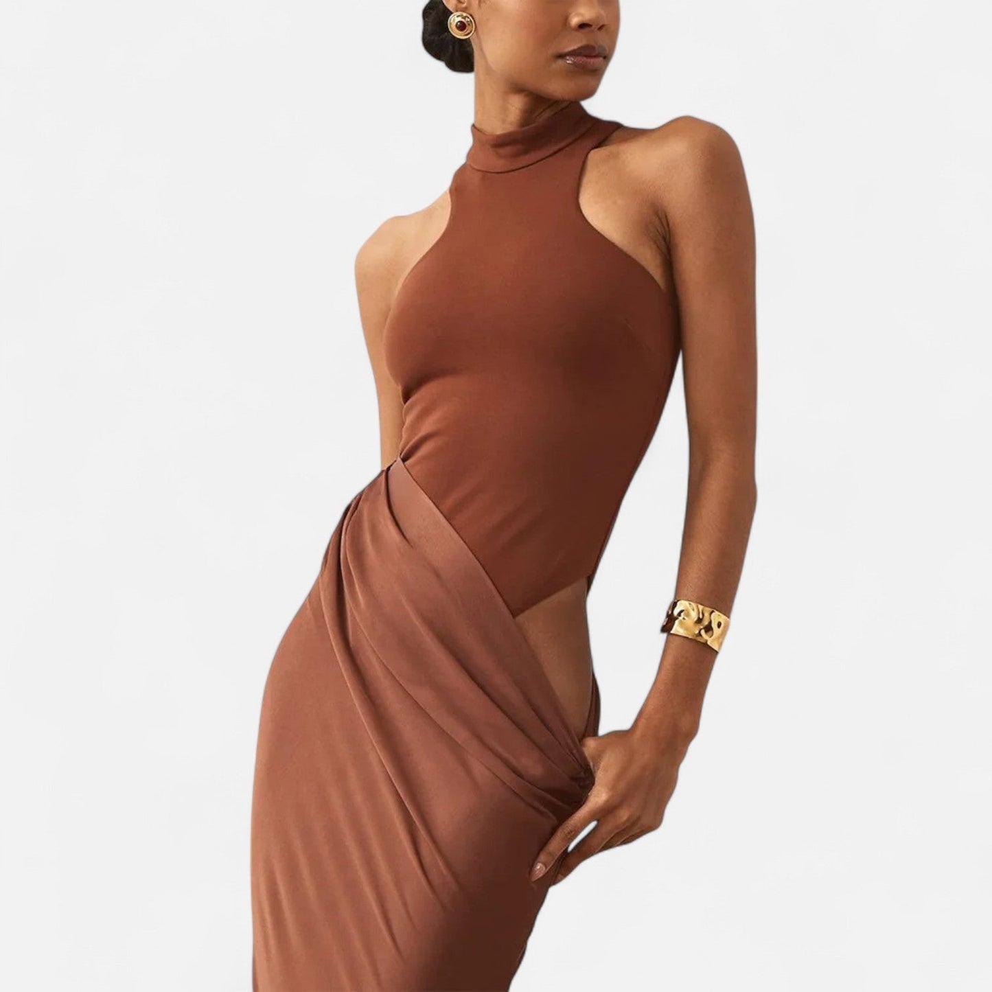 Robe Maxi Avec Col Montant Et Coupe Ajustée Pour Femme | Idéale Pour Les Occasions Formelles