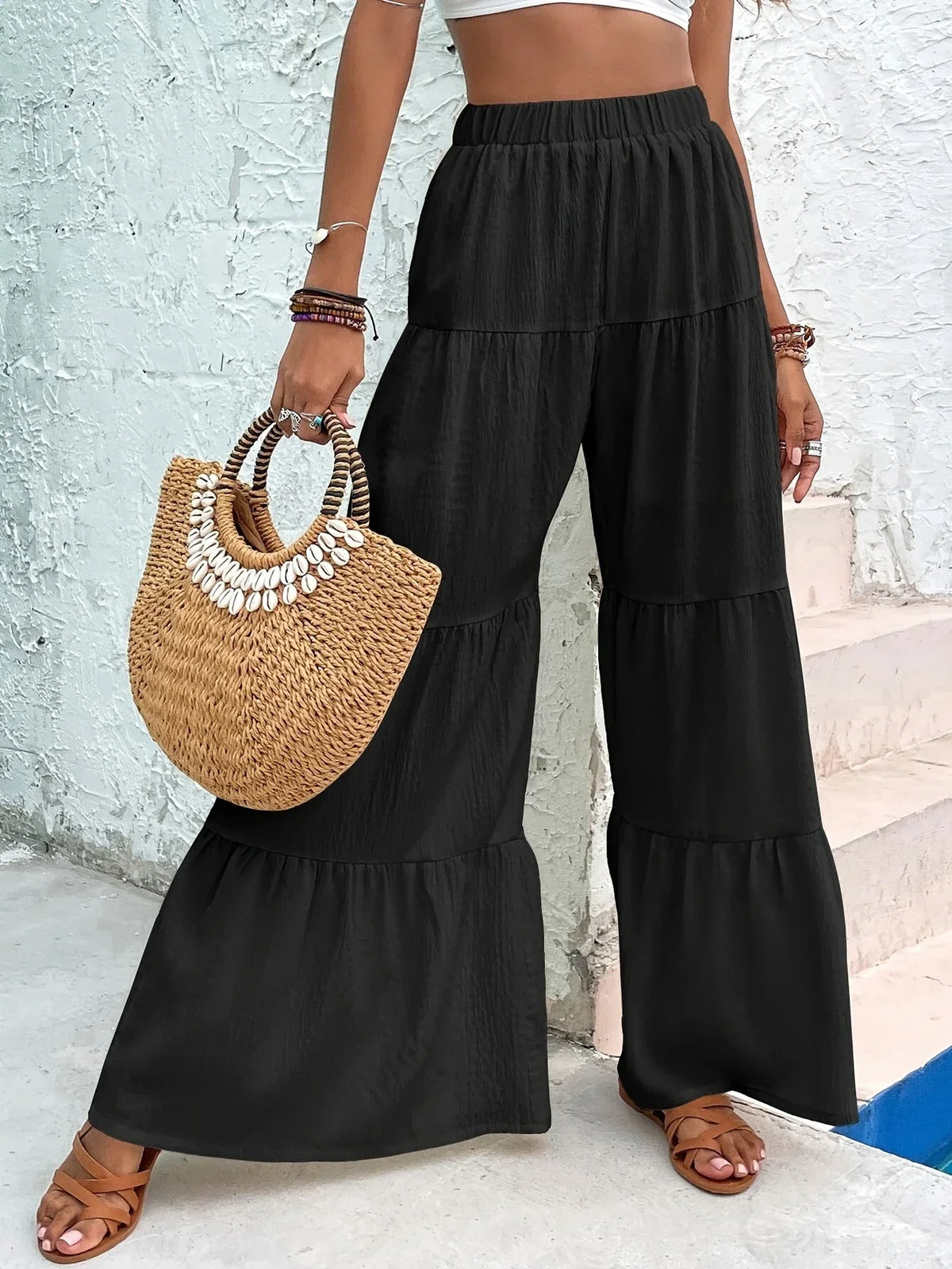 Pantalon Large à Ourlet à Volants pour Femme | Idéal pour le Quotidien et les Sorties