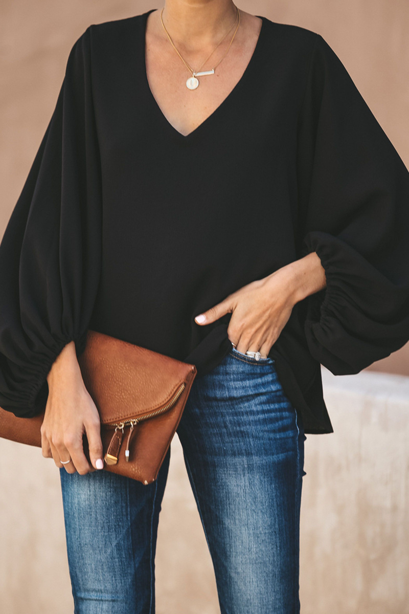 Blouse Ample À Manches Longues Avec Col En V Pour Femmes | Idéal Pour Usage Quotidien