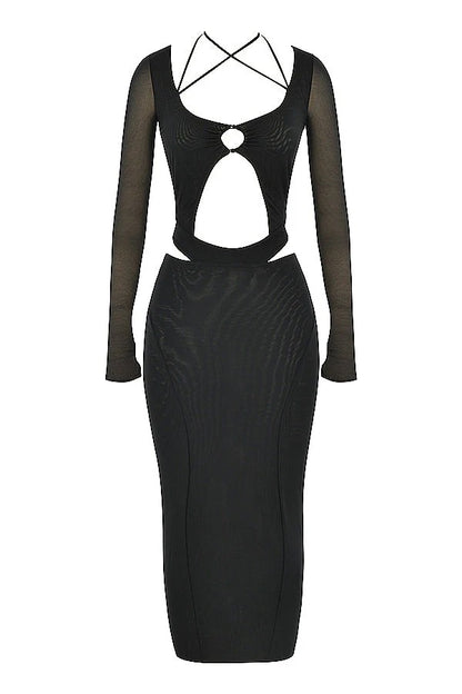 Robe Midi Noire avec Découpes pour Femme | Idéale pour les Soirées ou Événements