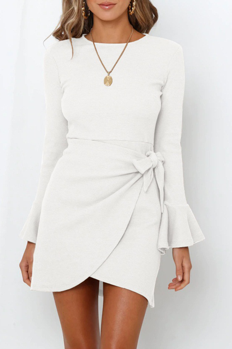 Robe Mini À Volants Avec Col Rond Pour Femmes | Idéal Pour Occasions Décontractées