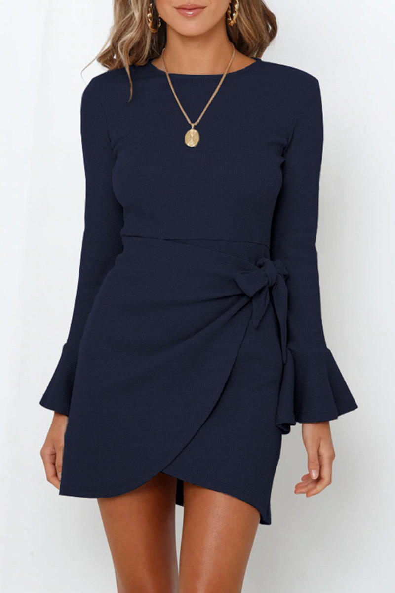Robe Mini À Volants Avec Col Rond Pour Femmes | Idéal Pour Occasions Décontractées