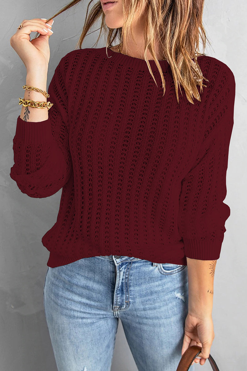 Pull En Maille Ajourée Avec Col Rond Et Coupe Légèrement Ample Pour Femmes | Idéal Pour Mi-Saison