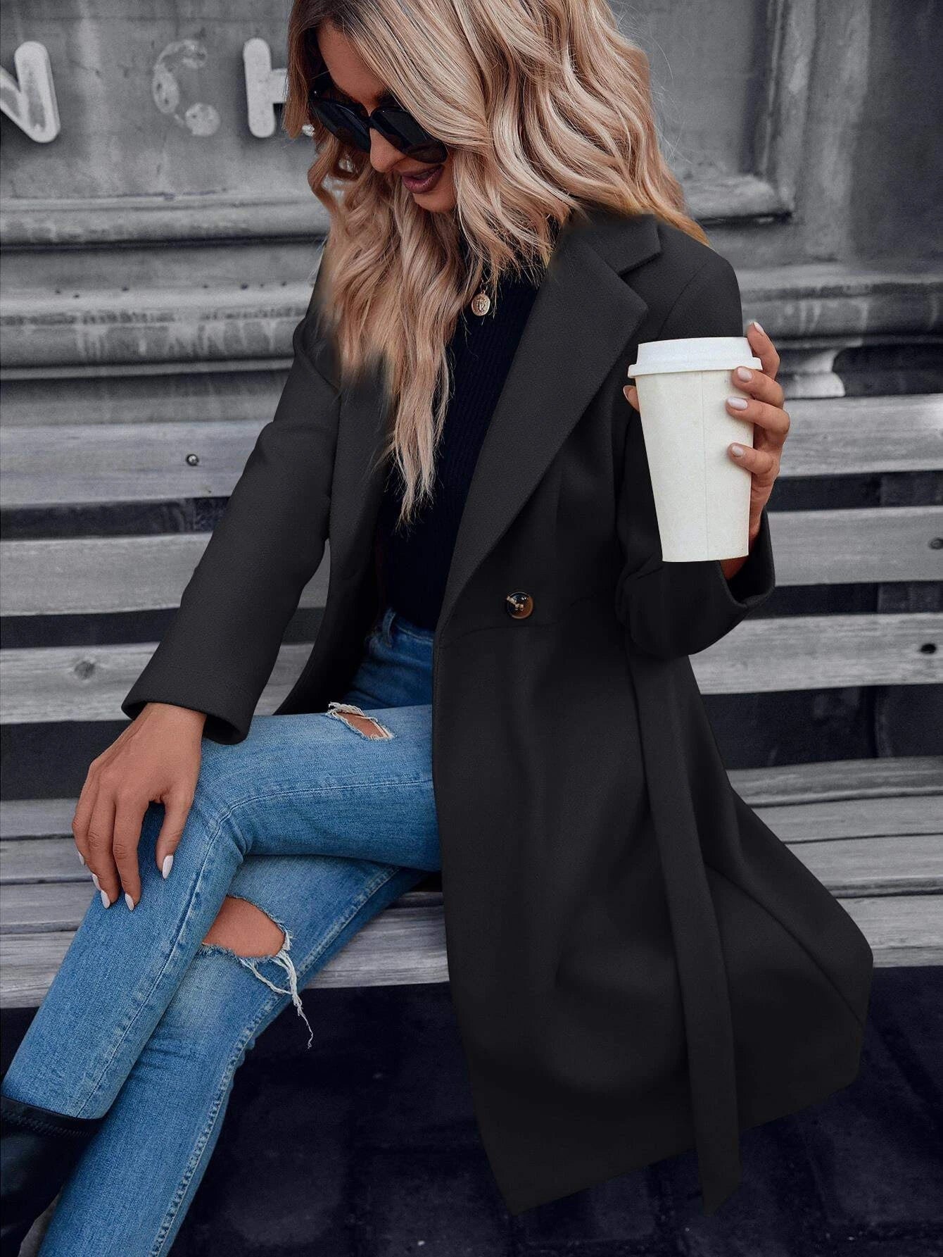 Manteau Femme Avec Ceinture À Nouer Et Revers Crantés | Idéal Pour L'automne Et L'hiver