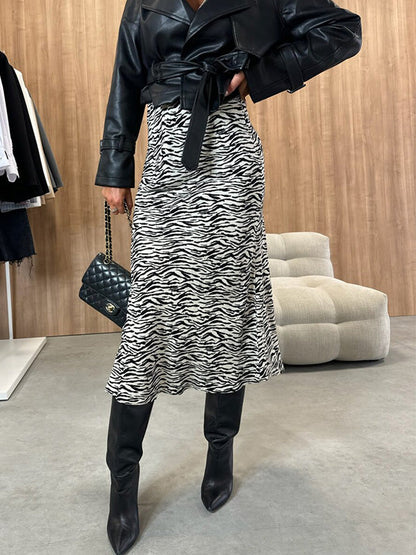 Jupe Midi Évasée À Imprimé Zébré Avec Taille Haute Pour Femme | Idéale Pour Usage Quotidien Et Soirée