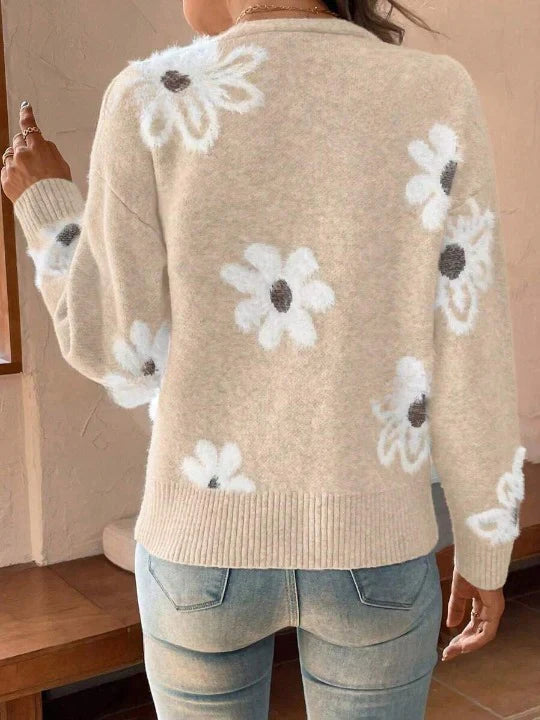 Cardigan à Motifs Floraux avec Col en V et Boutons pour Femmes | Idéal pour Tenues Décontractées
