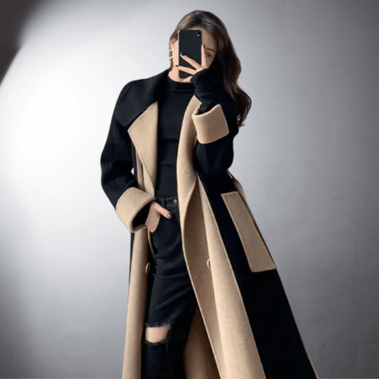 Manteau Bicolore avec Coupe Droite pour Femmes | Idéal pour l’Hiver