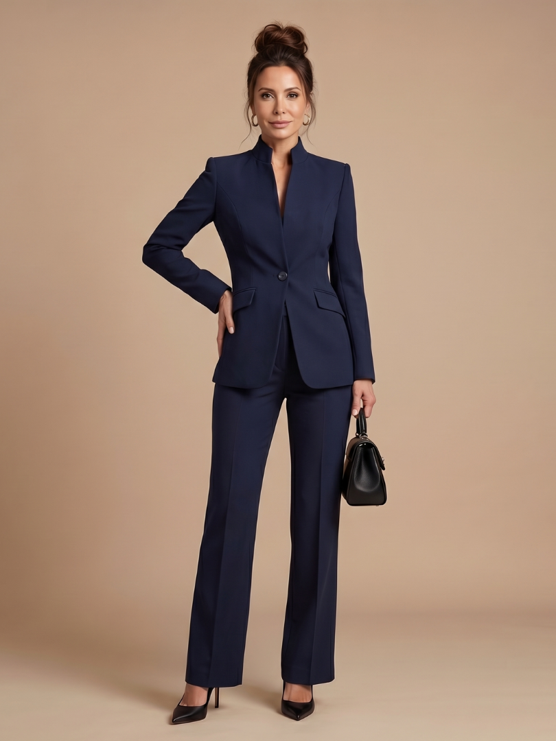 Ensemble tailleur à col montant pour femmes