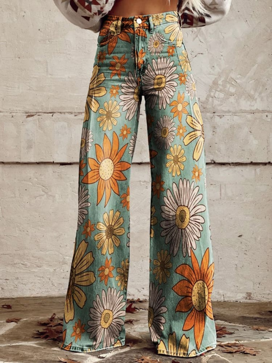 Pantalon Large à Motif Floral avec Poches pour Femme | Idéal pour un Usage Quotidien ou Multi-Saison