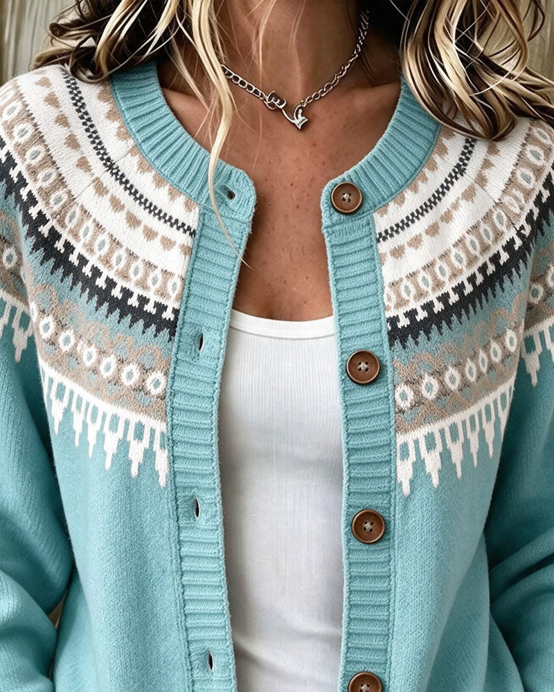 Cardigan boutonné à imprimé jacquard pour femmes