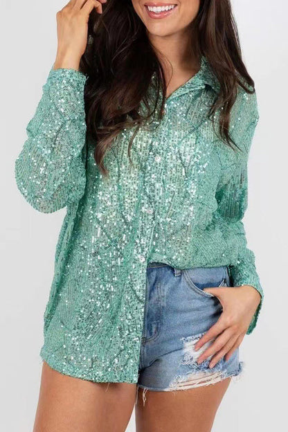 Blouse Polo avec Sequins et Manches Longues pour Femme | Idéale Pour Un Usage Quotidien