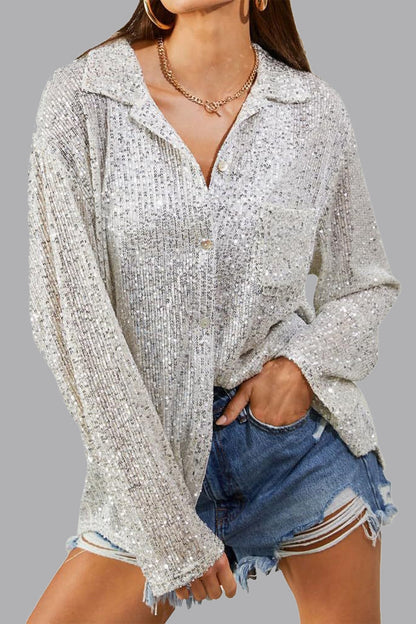 Blouse Polo avec Sequins et Manches Longues pour Femme | Idéale Pour Un Usage Quotidien