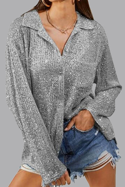 Blouse Polo avec Sequins et Manches Longues pour Femme | Idéale Pour Un Usage Quotidien