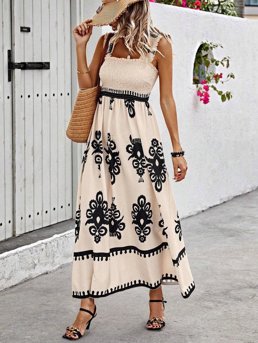 Robe Midi À Bretelles Larges Avec Jupe Évasée Pour Femme | Idéal Pour Vacances Et Sorties