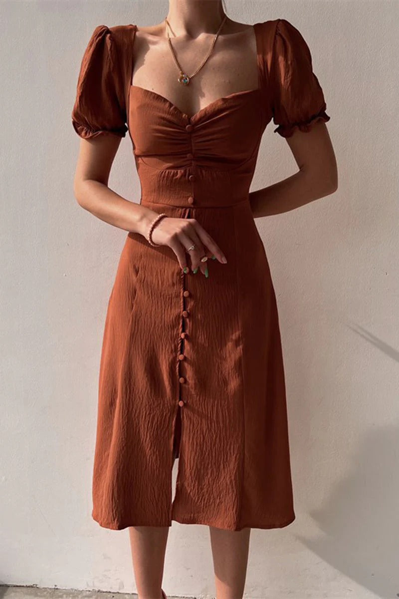 Robe Unie en A avec col en V et Détail Boucle pour Femme | Idéale pour les Occasions Habillées ou Décontractées