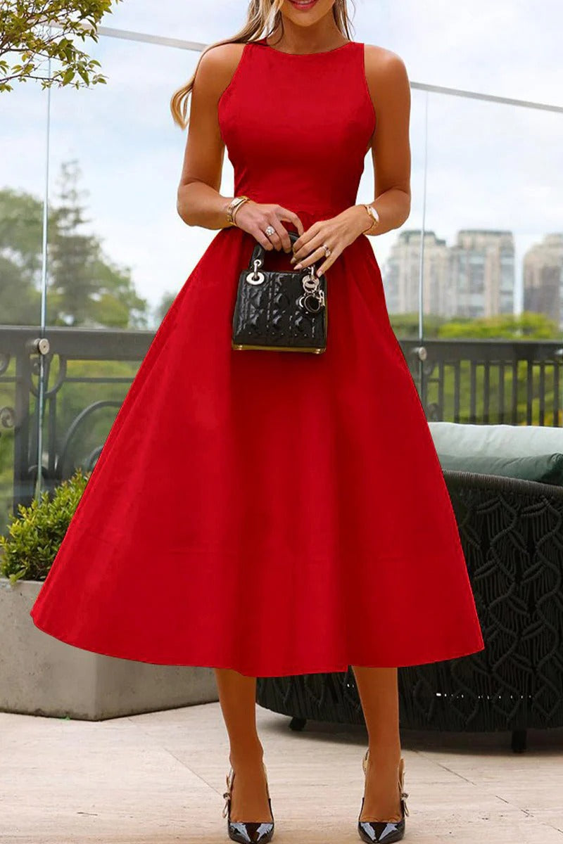 Robe Princesse sans Manches avec Encolure Ronde unie pour Fille | Idéale pour les Occasions spéciales