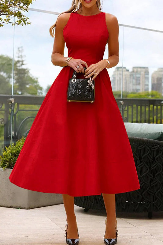 Robe Princesse sans Manches avec Encolure Ronde unie pour Fille | Idéale pour les Occasions spéciales