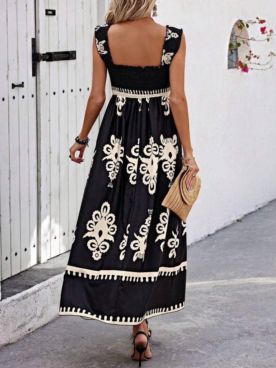 Robe Midi À Bretelles Larges Avec Jupe Évasée Pour Femme | Idéal Pour Vacances Et Sorties