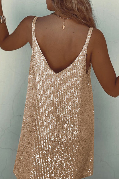 Robe Courte avec Finition Brillante et Encolure En V pour Femme | Idéale pour Les Soirées et Événements Festifs