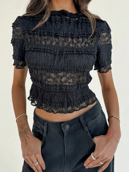 Crop Top Avec Finition Dentelle Et Détails Transparents Pour Femme | Idéal Pour Occasions Quotidiennes Et Événements